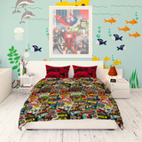 Marvel Comics Reversible Double Duvet Cover, Sleep down Quilted Bedding Set with 2 Pillow Cases