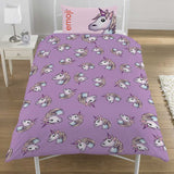 Emoji Unicorn Patterned Single Washable Duvet Cover With Pillowcase - Kids Bedding