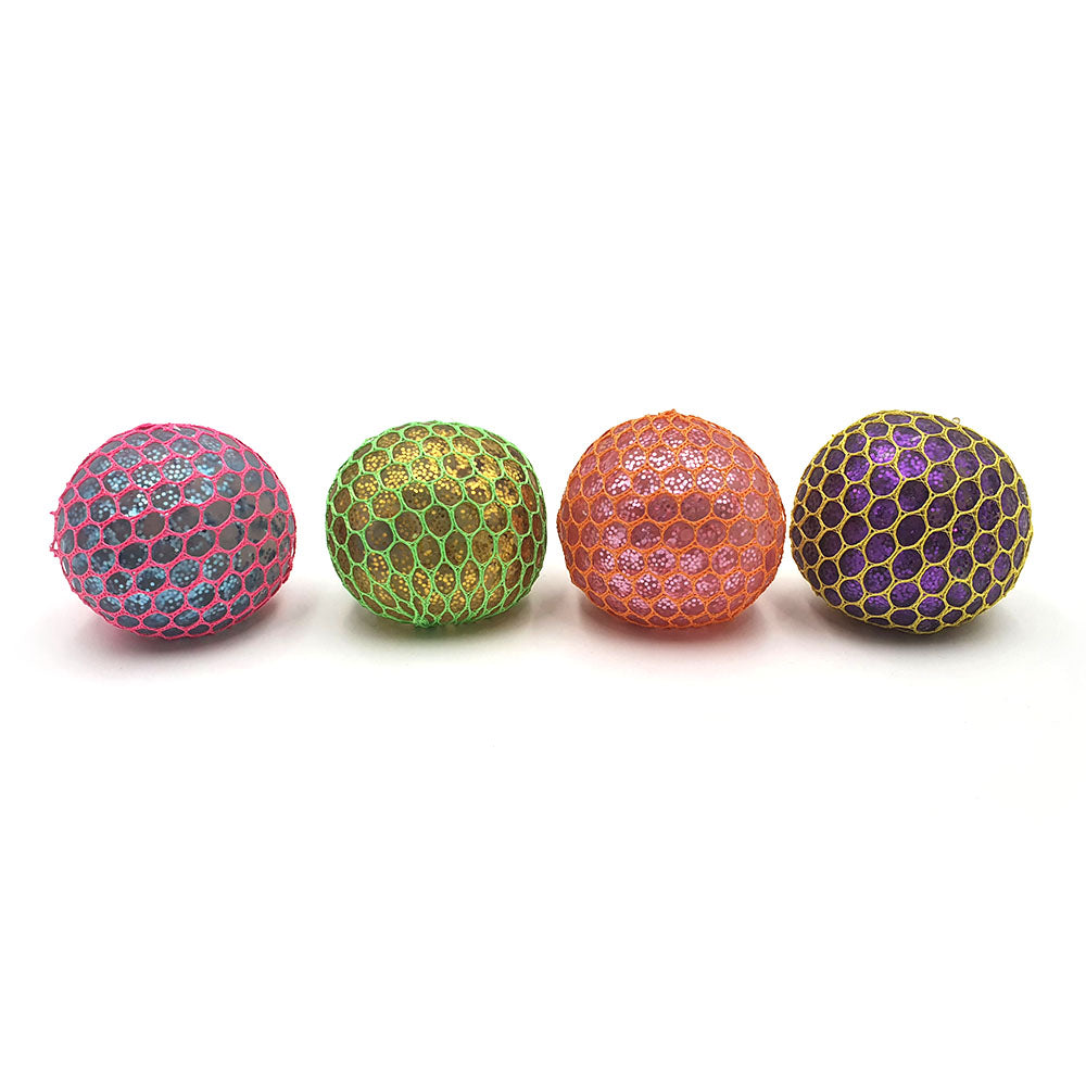 Light Up Mesh Squeeze Balls With Glitter Assorted Colours
