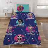 LOL Surprise Single Duvet Cover, Buzz Girls Design Two-Sided Bedding Quilt Cover With Pillow Case, 80 % Polyester Microfiber, 20 % Cotton.