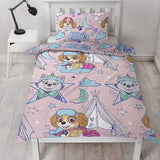 Paw Patrol Single Duvet Cover, Sleepover Design Pink Reversible 2 Sided Bedding Quilt Cover with Pillow Case