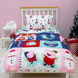 Peppa Pig Snowman Single Rotary Duvet Cover With Matching Pillowcase Set- Kids Bedding