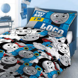 Thomas & Friends Single Duvet Cover Blue, Tracks Design, Reversible 2-Sided Bedding Quilt Cover Set Including Pillowcase